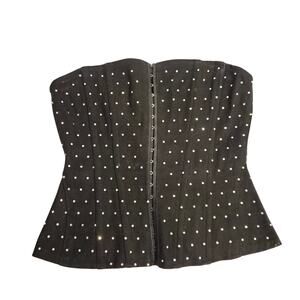 WeWoreWhat Black Denim Rhinestone Corset Top Size 0 Hook Eye Strapless